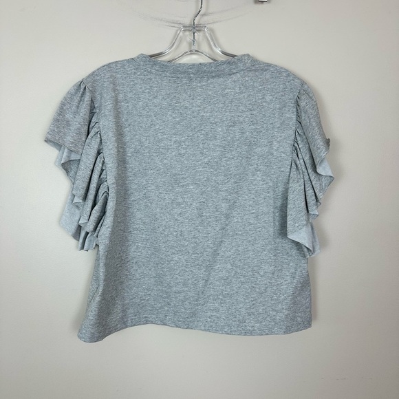 NWOT Alice in Wonderland Metallica Grey Ruffle tee with pearls - Picture 5 of 5